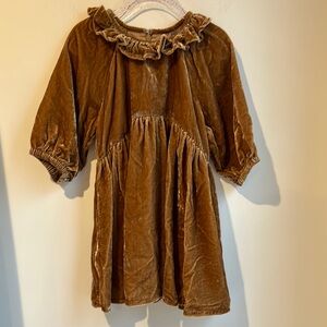 Velvet Brown Dress with Ruffle Neckline